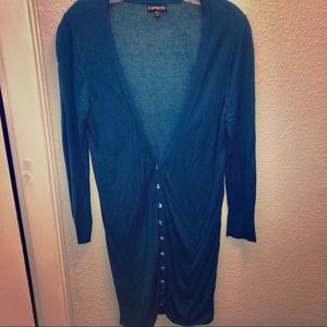 Blue long cardigan with crystal buttons